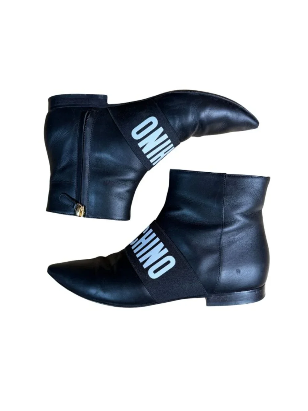 Moschino Couture Black Leather Pointed Toe Ankle Boot Size 37 w Box